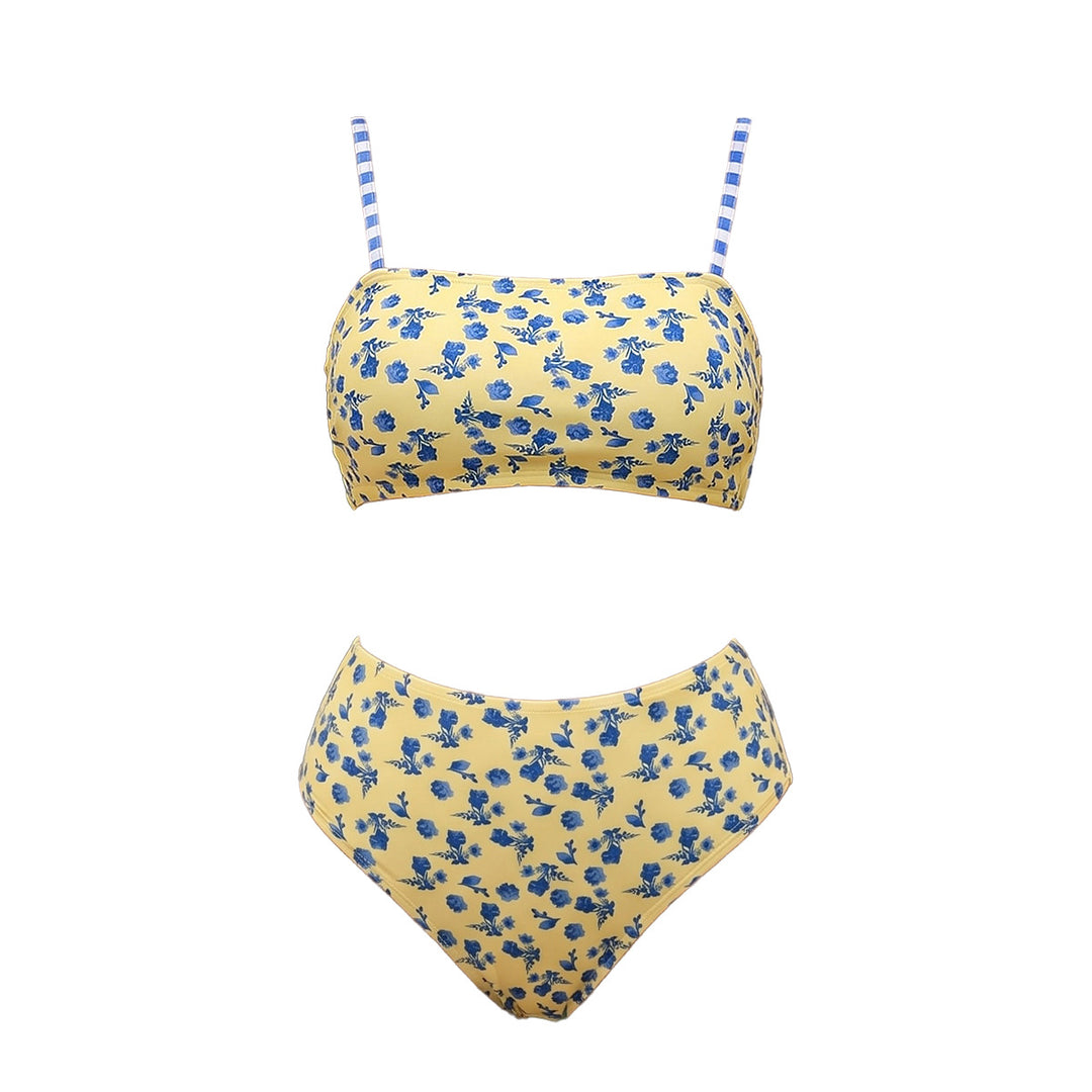 Damen Hochtailliertes Bikini-Set mit floralem Design EB