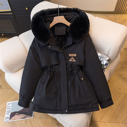 Damen warme Parkajacke mit abnehmbarem Kunstfellkragen und praktischen Taschen EB