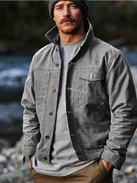 Herren leichte Utility-Jacke mit praktischen Taschen und stylischem Stehkragen EB