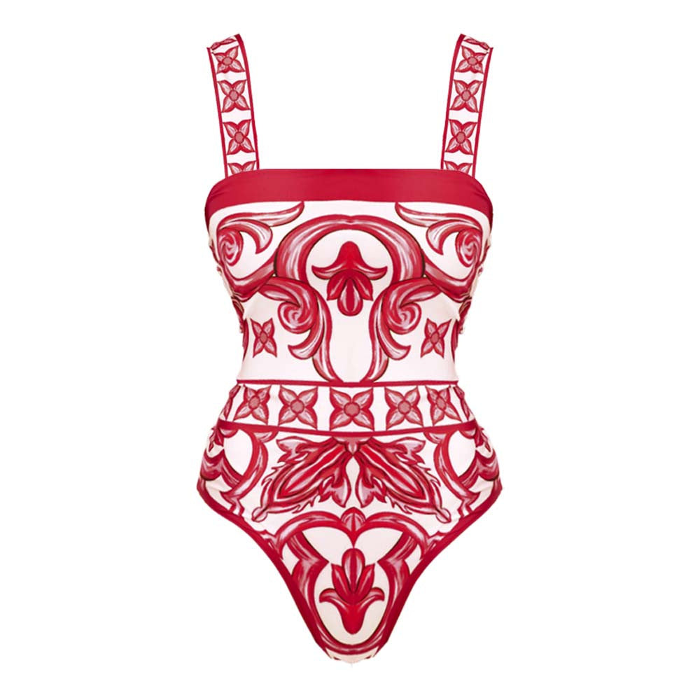 Damen Einteiler Badeanzug mit kunstvollem floralem Design EB