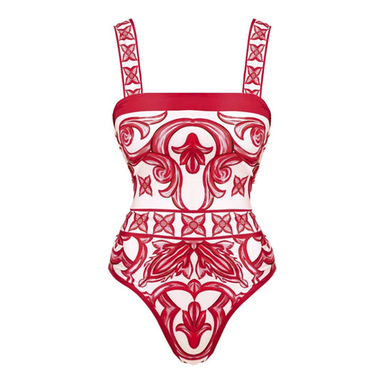 Damen Einteiler Badeanzug mit kunstvollem floralem Design EB