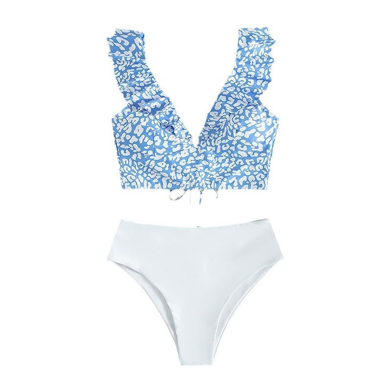 Damen Bikinioberteil mit modischem Leopardenmuster und Rüschendetails EB