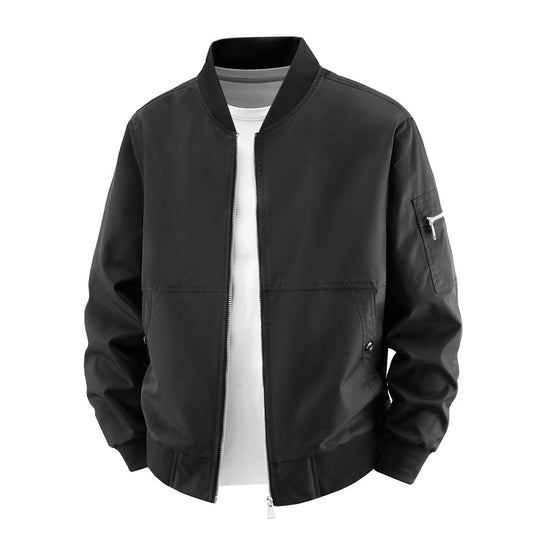 Men's  minimalist zip-front bomber jacket with concealed welt pockets and sleeve utility pocket EB