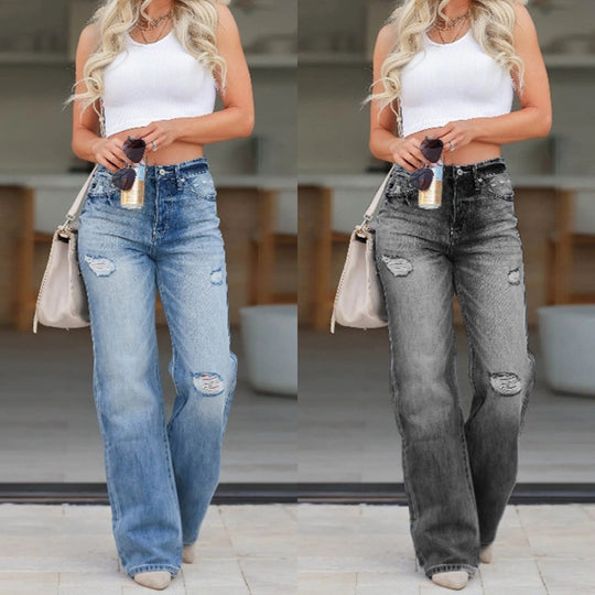 Damen Weit geschnittene High-Waist Jeans im lässigen Vintage-Look EB