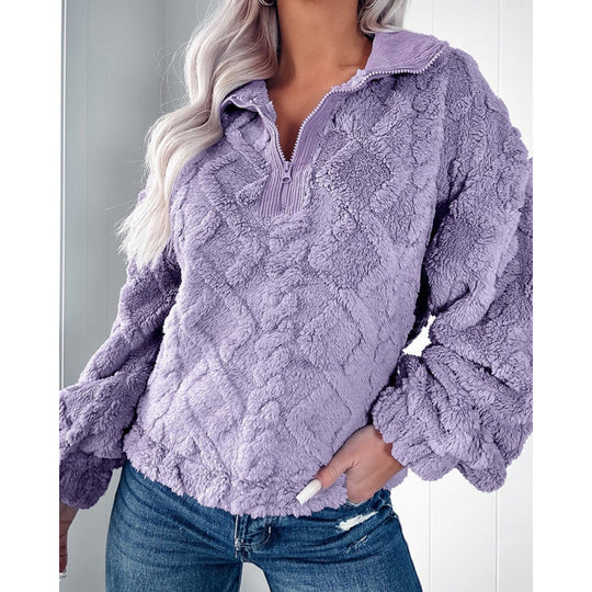 Damen Fleece-Pullover mit halbem Reißverschluss und strukturiertem Design EB