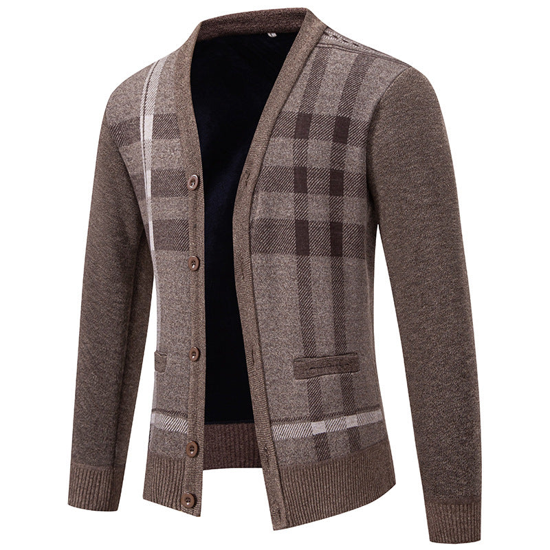 Herren Strickjacke mit modischem Karomuster und praktischen Knöpfen EB