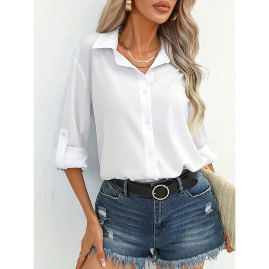 Damen elegante langärmelige Bluse aus atmungsaktiver Baumwolle EB
