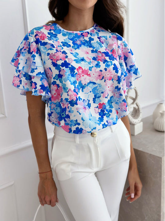 Damen Bluse mit Volants und floralem Muster EB