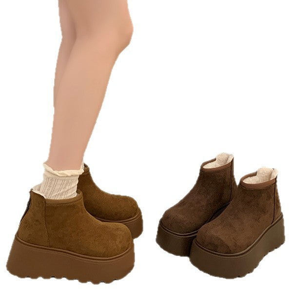 Damen Plateau Stiefeletten mit weichem Veloursleder und rutschfester Sohle EB