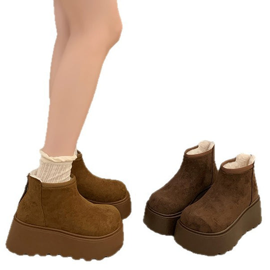 Damen Plateau Stiefeletten mit weichem Veloursleder und rutschfester Sohle EB
