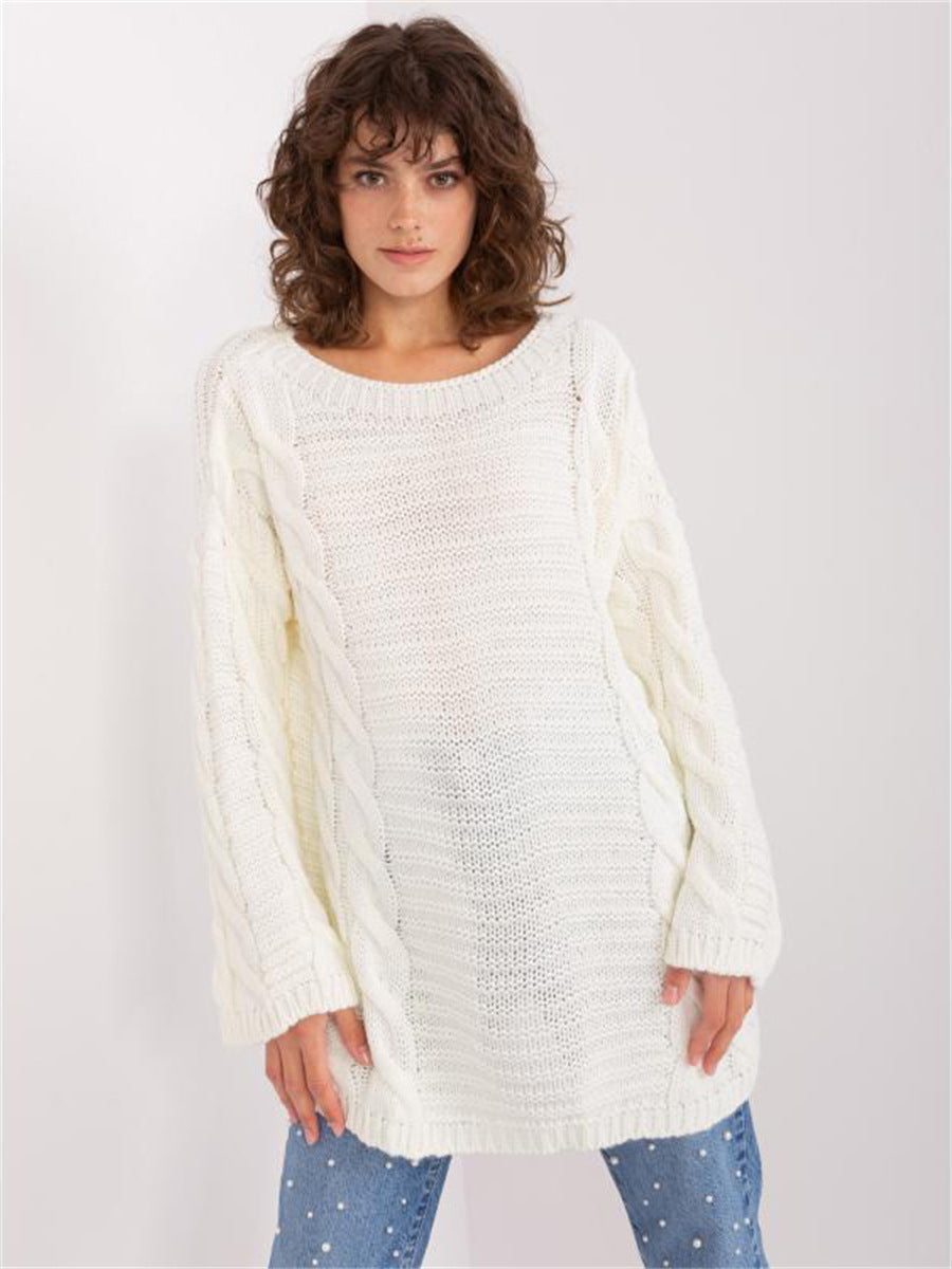 Damen Grobstrickpullover mit modernem Zopfmuster und weiten Ärmeln EB