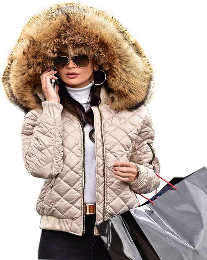 Damen Urbaner Steppjacke mit Weichem Kunstfellkragen EB
