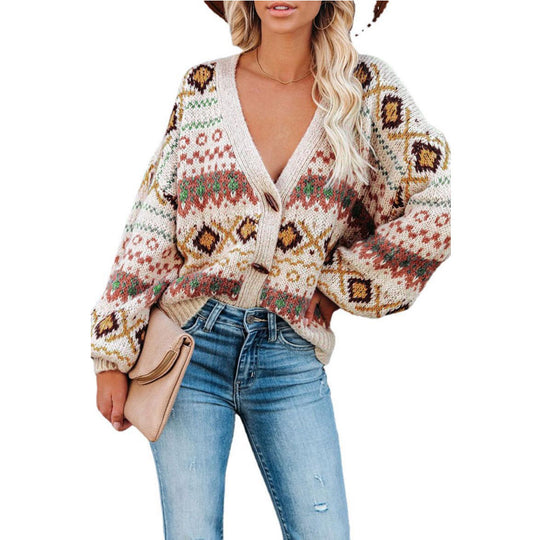 Damen Strickjacke mit folkloristischem Muster und lässigem Schnitt EB