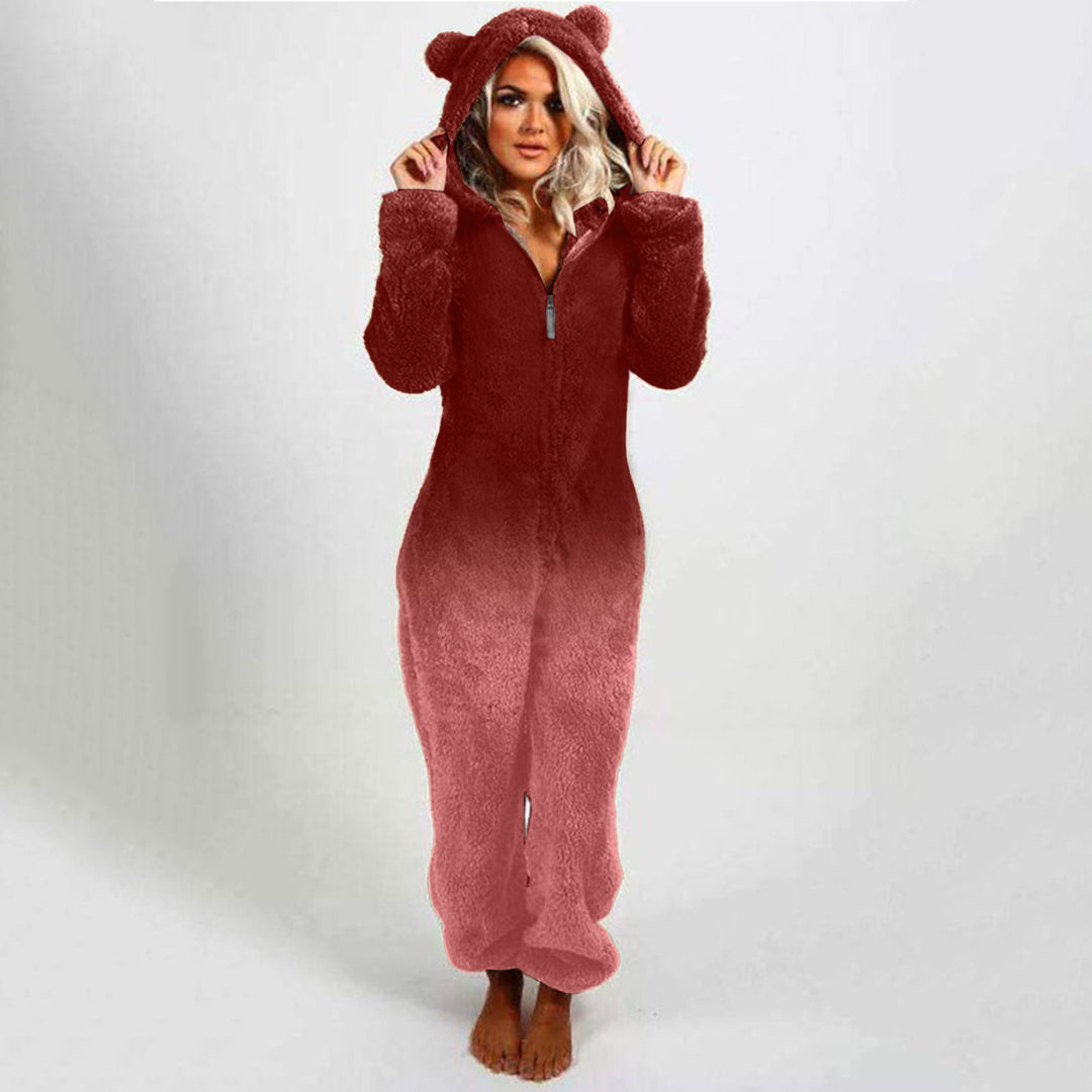 Damen Fleece-Einteiler mit Kapuze und Farbverlaufsdesign EB