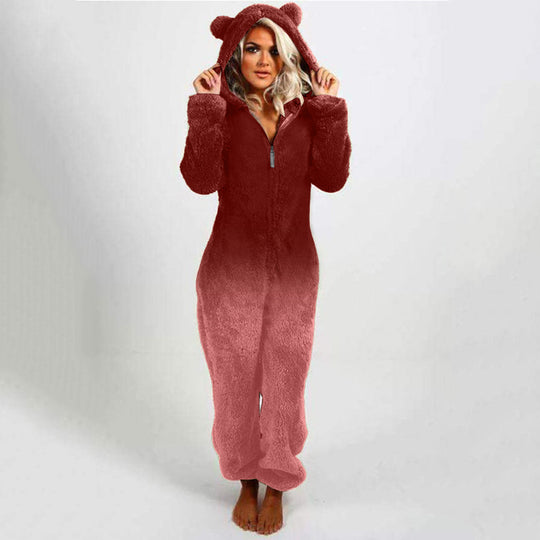 Damen Fleece-Einteiler mit Kapuze und Farbverlaufsdesign EB