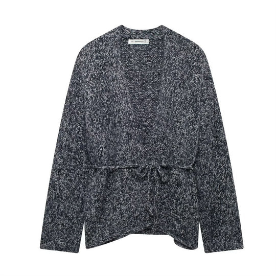 Damen Strickjacke mit Taillengürtel und weichem Material EB