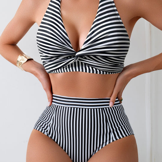 Damen Zweiteiliges High-Waist Bikini-Set mit gekreuztem Oberteil EB