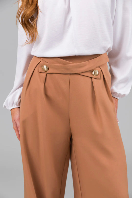 Damen elegante Bluse mit Bogenkragen und weiten Hose EB