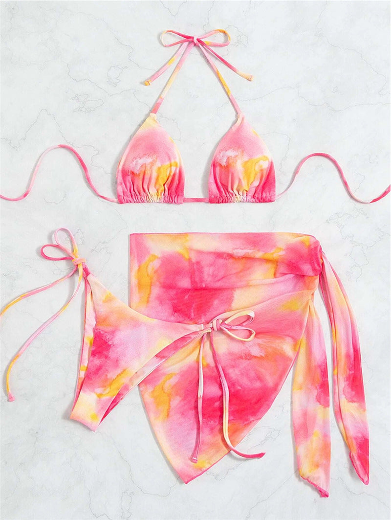 Damen Triangel-Bikini-Set mit floralem Wickelrock und verstellbaren Trägern EB