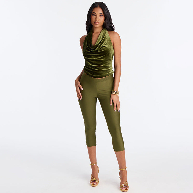 Damen Figurbetonte Capri-Leggings mit Hochbund und luxuriösem Glanz EB
