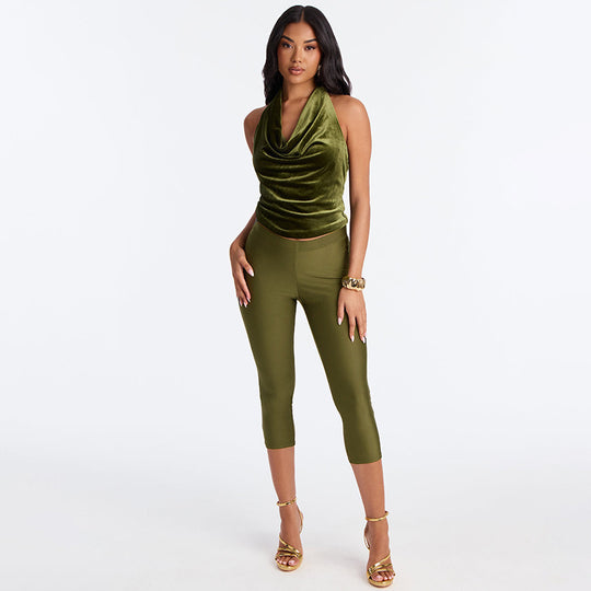 Damen Figurbetonte Capri-Leggings mit Hochbund und luxuriösem Glanz EB