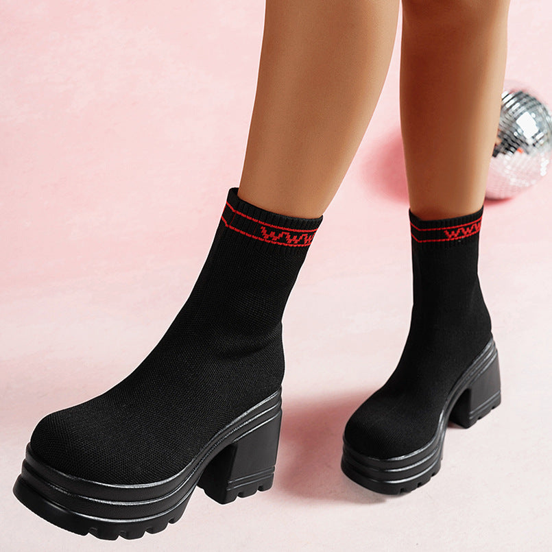 Damen Chunky High-Top Stiefel mit rutschfester Sohle und elastischem Obermaterial EB
