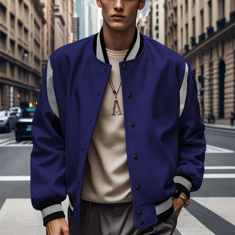 Herren Sportliche Collegejacke im retro Stil mit Kontrastärmeln und Druckknopfverschluss EB