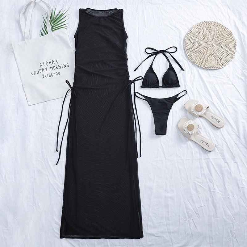 Damen Strandkleid mit asymmetrischem Wickeldesign EB