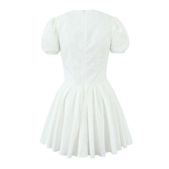 Damen verspieltes Mini-Wickelkleid mit Puffärmeln EB