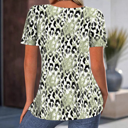 Damen nan lockeres Kurzarm-Tunika-Shirt mit Rundhalsausschnitt, mittiger Zierfaltenlegung und geschwungener Saumlinie EB
