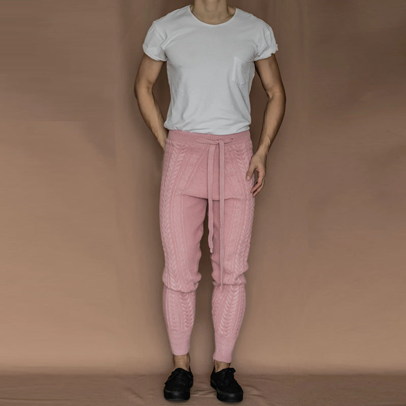 Herren Strickhose mit dezentem Zopfmuster und praktischem Bindegürtel EB