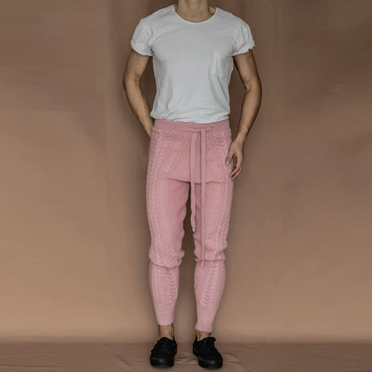Herren Strickhose mit dezentem Zopfmuster und praktischem Bindegürtel EB