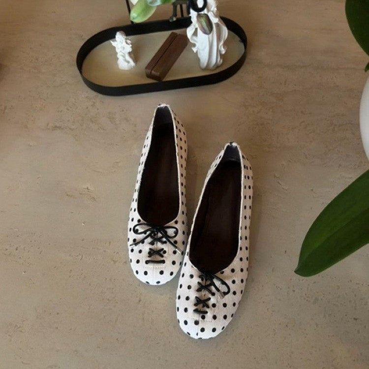 Damen Ballerinas mit charmantem Punktemuster und zierlichem Schleifendetail EB