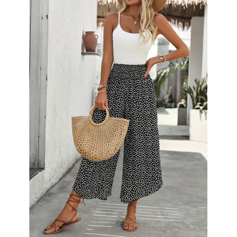 Damen Freizeithose mit weitem Bein und modernem Polka-Dot-Muster EB