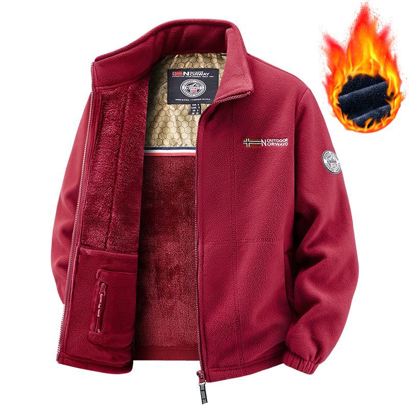 Herren Thermo-Fleecejacke mit vollflorigem Teddyfutter, verdeckter Reißverschluss-Innentasche und hohem Stehkragen EB