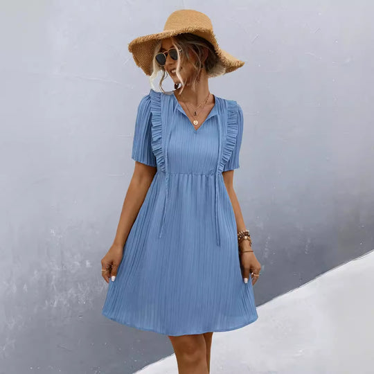 Damen Freizeitkleid mit Falten-Design und Rüschendetails EB