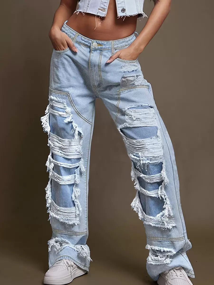 Damen Vintage Destroyed Jeans im lässigen Schnitt EB