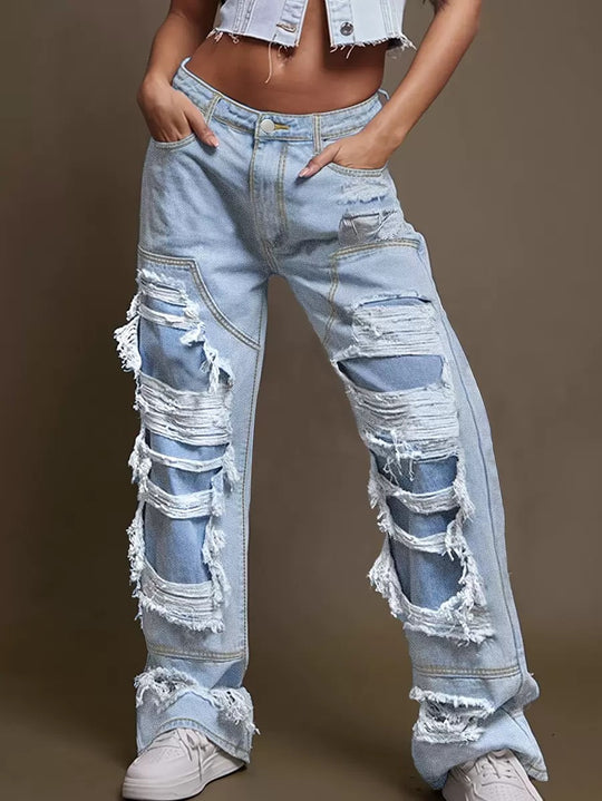 Damen Vintage Destroyed Jeans im lässigen Schnitt EB