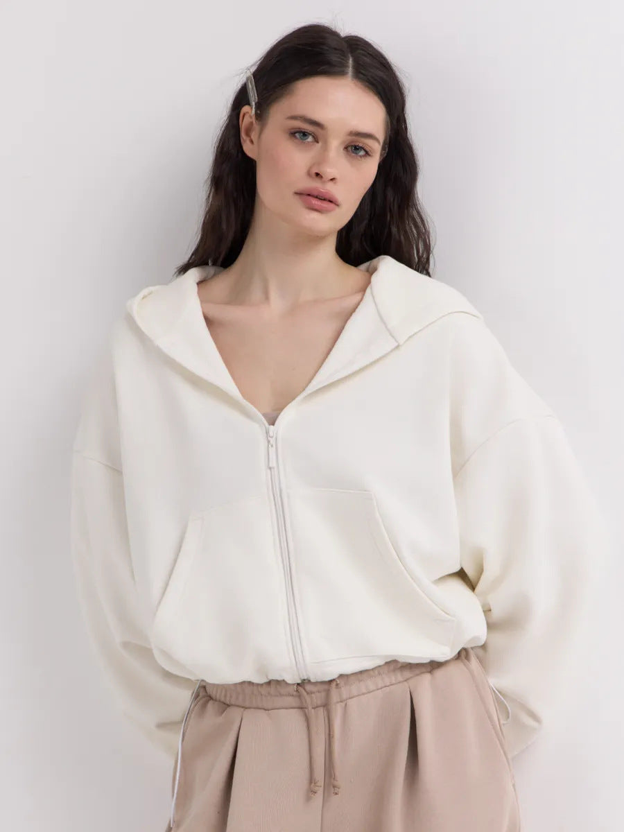 Damen legeres Cropped-Fleece-Hoodie mit Tunnelzugbund, Raglanärmeln und Reißverschluss Eichborn Berlin
