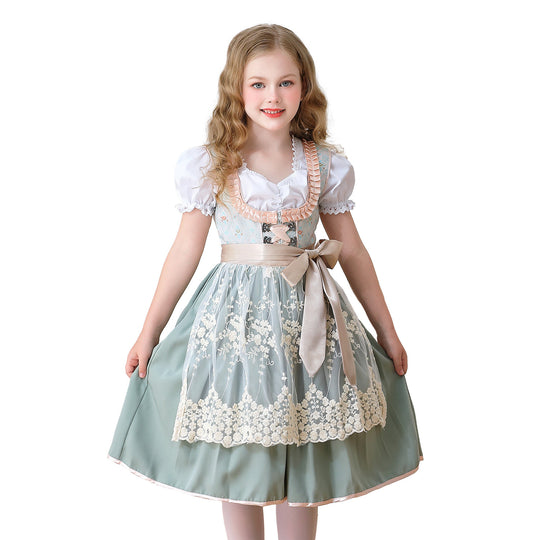 Damen nan elegantes Mädchen Trachtenkleid mit Rüschenkorsett und Spitzenstickerie EB