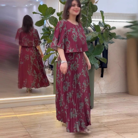 Damen Elegantes Maxikleid mit Rüschendesign und floralem Schnitt EB