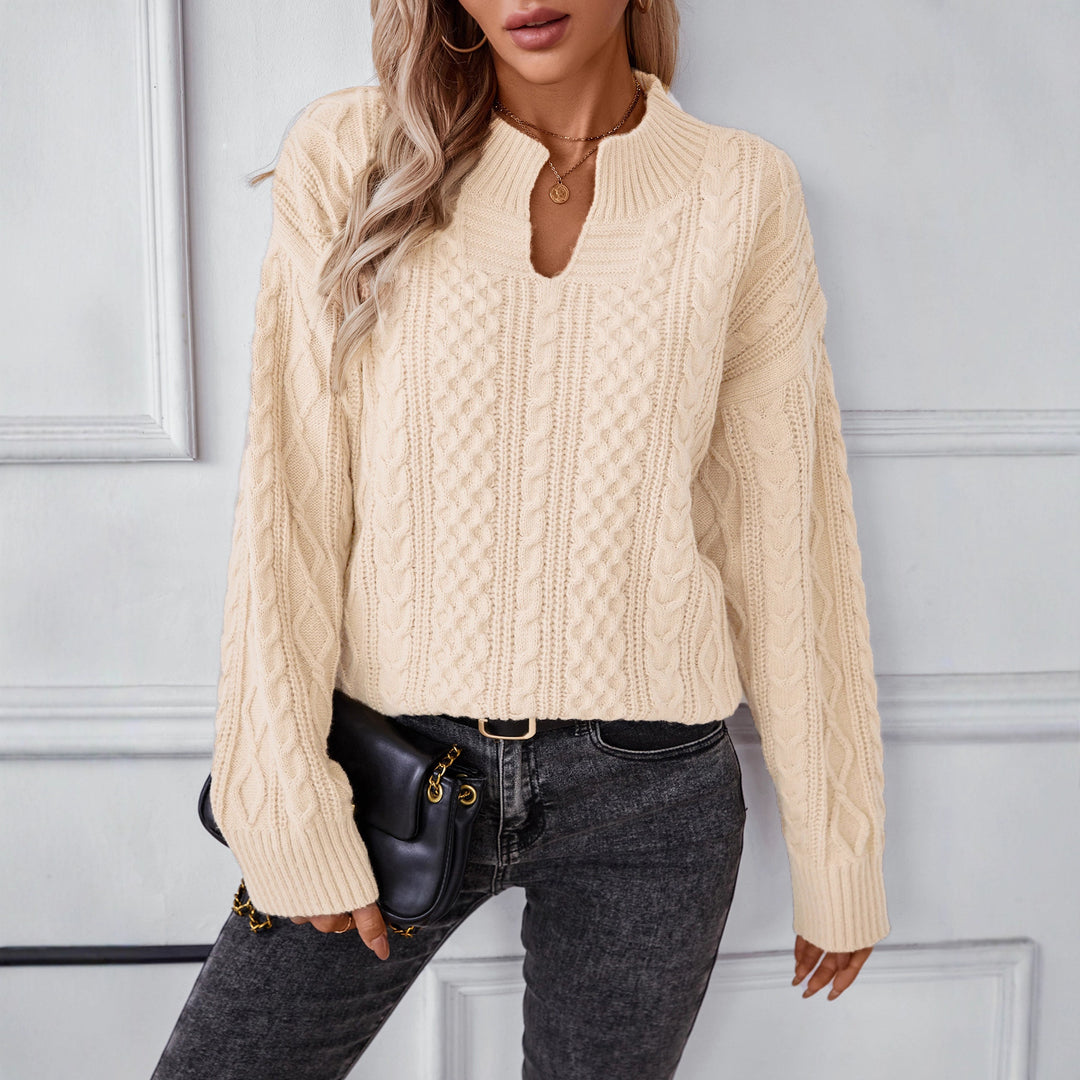 Damen modischer Strickpullover mit einzigartigem Zopfdesign und Rundhalsausschnitt EB
