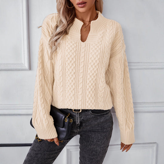 Damen modischer Strickpullover mit einzigartigem Zopfdesign und Rundhalsausschnitt EB