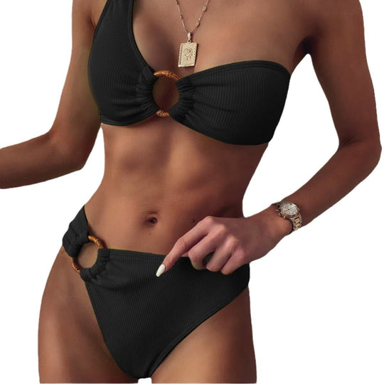 Damen Stilvoller Triangel-Bikini mit goldenen Details EB