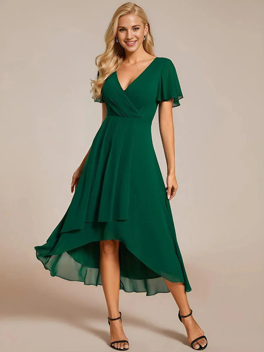 Damen Elegantes Wickelkleid mit asymmetrischem Saum EB