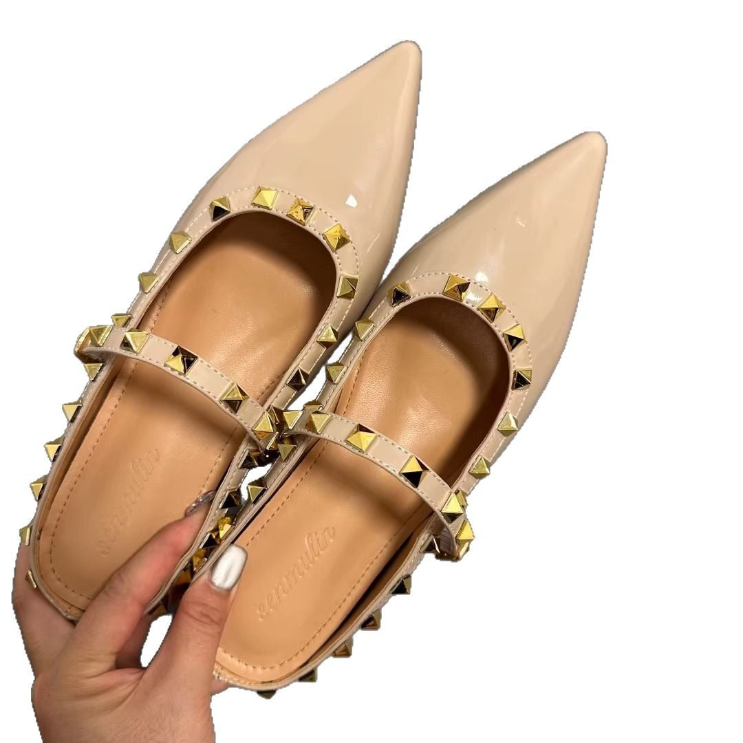 Damen elegante spitze Mules mit goldenen Nieten EB