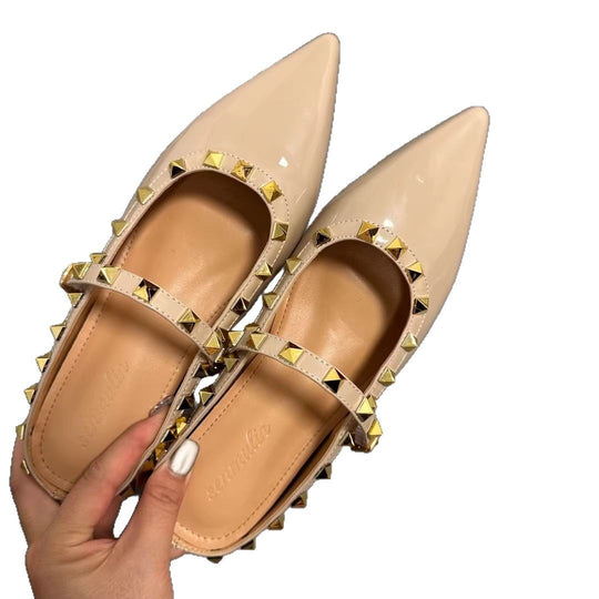Damen elegante spitze Mules mit goldenen Nieten EB