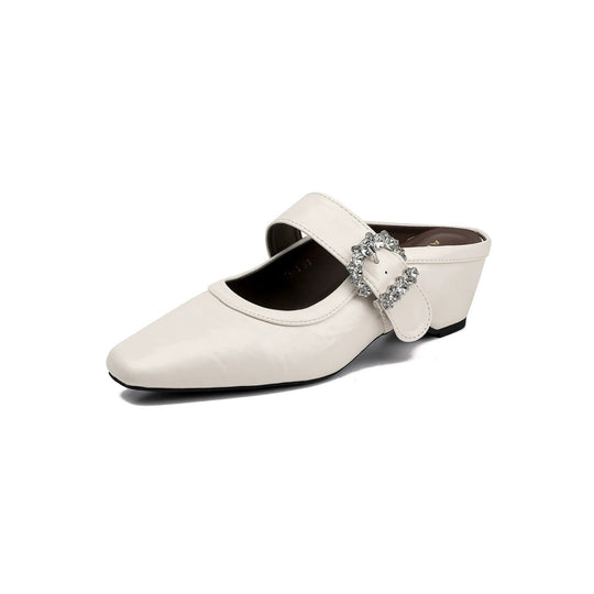 Damen elegante Mules mit funkelndem Riemen und komfortablem Blockabsatz EB