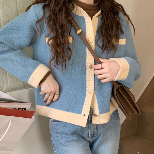 Damen Strickjacke mit hochwertigen Details und modischem Zwei-Farben-Design EB