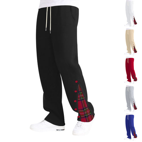 Damen nan weite Sweat-Jogginghose mit dekorativem Karo-Einsatz und seitlicher Knopfleiste EB